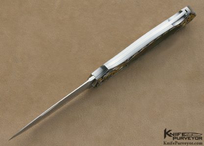 Joe Kious Custom Knife Black Lip Tahitian Pearl Shell Interframe Lockback Dagger Engraved by Tim George - Image 6