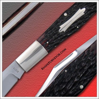Joe Kious' Custom Knife: Red Jigged Bone Winchester Cokebottle Slipjoint with Bowtie Shield - Image 2