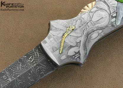Joe Kious Custom Knife Giovanni Steduto Engraved Damascus Pocket Locket Automatic Lockback - Image 2