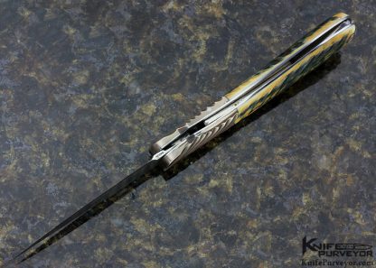 Joe Kious Custom Knife Mike Norris Damascus, Fluted , Pendray Mokume Mike Norris Stainless Damascus Blade & 14kt Gold Toothpick and Pins - Image 5