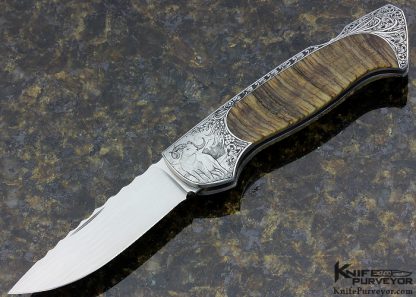 Joe Kious Custom Knife Rams Horn "M" Signed Engraved Lockback