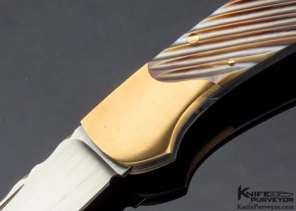Joe Kious Custom Knife Fluted Blacklip Pearl Lockback with Rose Gold Bolsters and Pins - Image 2