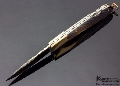 Joe Kious Custom Knife Fluted Blacklip Pearl Lockback with Rose Gold Bolsters and Pins - Image 5
