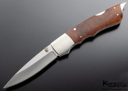 Joe Kious Custom Knife Skull Crusher Thuya Burl Wood Lockback