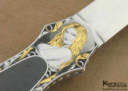 Joe Kious Custom Knives Brian Hochstrat Engraved Black Edwards Jade Interframe Lockback Dagger - Image 2