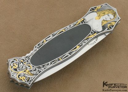 Joe Kious Custom Knives Brian Hochstrat Engraved Black Edwards Jade Interframe Lockback Dagger - Image 3