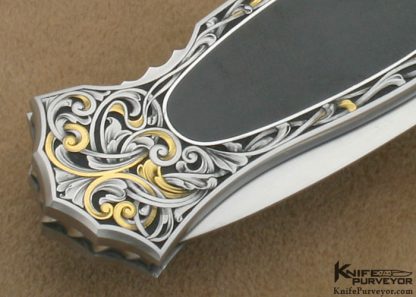 Joe Kious Custom Knives Brian Hochstrat Engraved Black Edwards Jade Interframe Lockback Dagger - Image 4