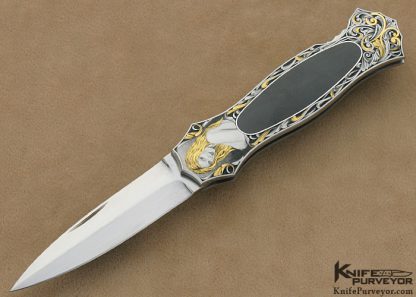 Joe Kious Custom Knives Brian Hochstrat Engraved Black Edwards Jade Interframe Lockback Dagger