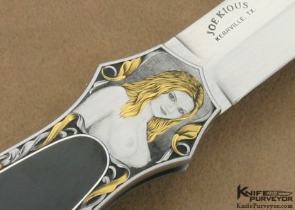 Joe Kious Custom Knives Brian Hochstrat Engraved Black Edwards Jade Interframe Lockback Dagger - Image 5