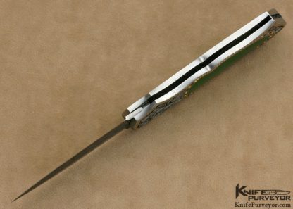 Joe Kious Custom Knife Julie Warenski Engraved and Jewel Encrusted Green Apple Jade & Damascus Lockback Dagger - Image 6