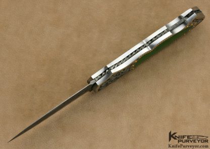 Joe Kious Custom Knife Julie Warenski Engraved and Jewel Encrusted Green Apple Jade & Damascus Lockback Dagger - Image 5