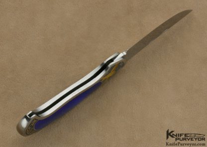 Joe Kious Custom Knife Lapis Lazuli Interframe Lockback Engraved by Christy George - Image 7