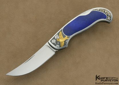 Joe Kious Custom Knife Lapis Lazuli Interframe Lockback Engraved by Christy George