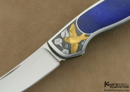 Joe Kious Custom Knife Lapis Lazuli Interframe Lockback Engraved by Christy George - Image 2