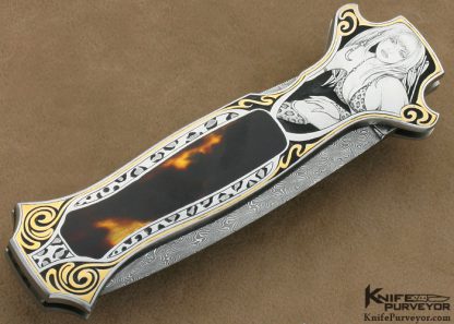 Joe Kious Custom Knife Lisa Tomlin Engraved Exotic Material Trapdoor Release Lockback - Image 5