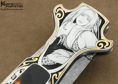 Joe Kious Custom Knife Lisa Tomlin Engraved Exotic Material Trapdoor Release Lockback - Image 6