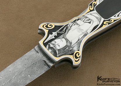 Joe Kious Custom Knife Lisa Tomlin Engraved Exotic Material Trapdoor Release Lockback - Image 2