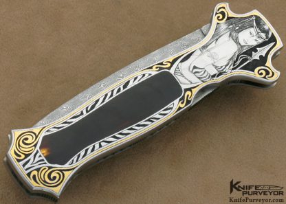 Joe Kious Custom Knife Lisa Tomlin Engraved Exotic Material Trapdoor Release Lockback - Image 3