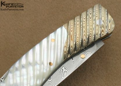 Joe Kious Custom Knife Damascus, Fluted Pearl & Mokume Lockback - Image 4