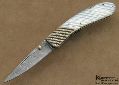 Joe Kious Custom Knife Damascus, Fluted Pearl & Mokume Lockback