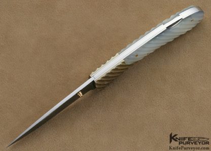 Joe Kious Custom Knife Damascus, Fluted Pearl & Mokume Lockback - Image 5