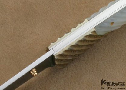Joe Kious Custom Knife Damascus, Fluted Pearl & Mokume Lockback - Image 6