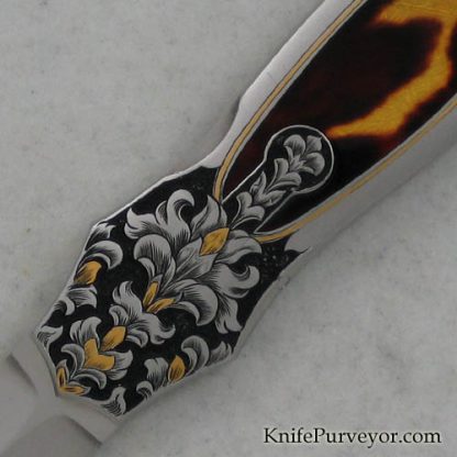 Joe Kious Custom Knife: Jody Muller Engraved Antique Tortoise Shell Automatic Dagger - Image 2