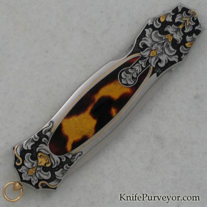 Joe Kious Custom Knife: Jody Muller Engraved Antique Tortoise Shell Automatic Dagger - Image 3