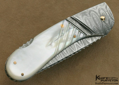 Joe Kious Custom Knives Fluted Mother of Pearl Shell & Damascus Lockback - Image 3