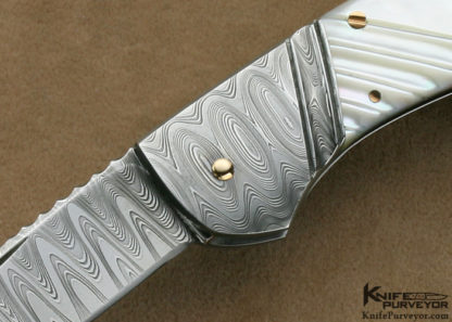 Joe Kious Custom Knives Fluted Mother of Pearl Shell & Damascus Lockback - Image 2