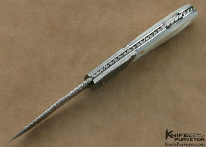 Joe Kious Custom Knives Fluted Mother of Pearl Shell & Damascus Lockback - Image 4