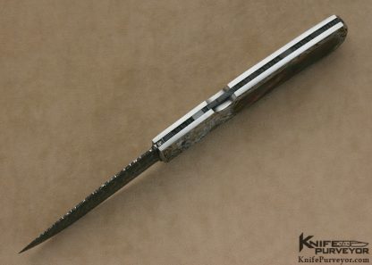 Joe Kious Custom Knife Damascus & Black Lip Tahitian Pearl Shell Interframe Automatic Lockback Engraved by Ray Cover Jr.  "Jason & The Argonauts" - Image 5