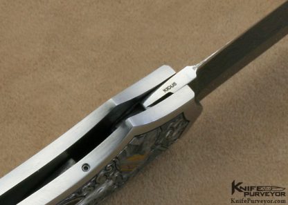 Joe Kious Custom Knife Rick Eaton Engraved Exotic Material Interframe Lockback Dagger with Mike Norris Stainless Steel Damasus Blade - Image 12