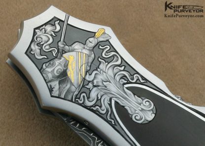 Joe Kious Custom Knife Rick Eaton Engraved Exotic Material Interframe Lockback Dagger with Mike Norris Stainless Steel Damasus Blade - Image 7