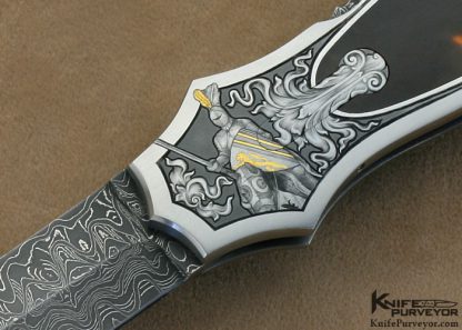 Joe Kious Custom Knife Rick Eaton Engraved Exotic Material Interframe Lockback Dagger with Mike Norris Stainless Steel Damasus Blade - Image 2