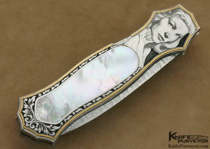 Joe Kious Custom Knife Mother of Pearl Interframe Dagger Engraved by Jon Robyn - Image 3