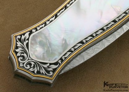 Joe Kious Custom Knife Mother of Pearl Interframe Dagger Engraved by Jon Robyn - Image 5