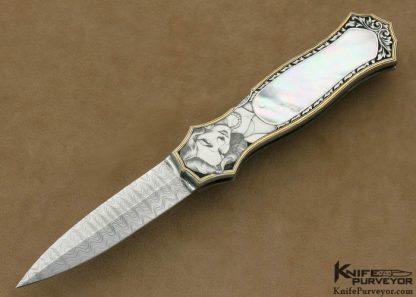 Joe Kious Custom Knife Mother of Pearl Interframe Dagger Engraved by Jon Robyn