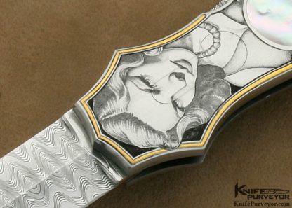 Joe Kious Custom Knife Mother of Pearl Interframe Dagger Engraved by Jon Robyn - Image 2