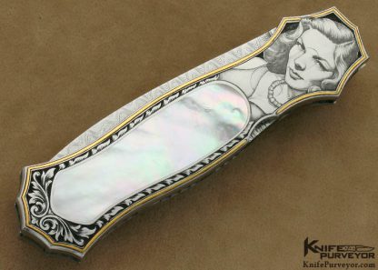 Joe Kious Custom Knife Mother of Pearl Interframe Dagger Engraved by Jon Robyn - Image 6