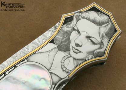 Joe Kious Custom Knife Mother of Pearl Interframe Dagger Engraved by Jon Robyn - Image 7