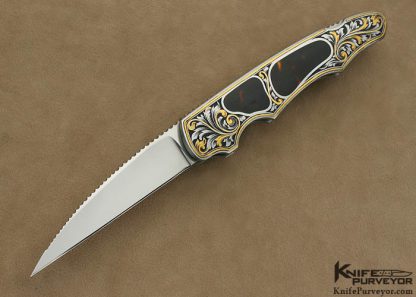 Joe Kious Custom Knife Jon Robyn Engraved Exotic Material Inlayed Lockback