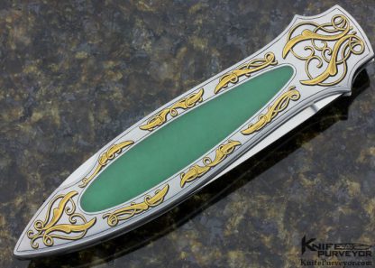 Rick Genovese Custom Knife Engraved by Joe Mason Jade Interframe "Sleek Dagger" Lockback with 24Kt Gold inlays - Image 3