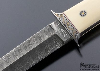 Thad Buchanan Custom Knife Loveless Style Wilderness with Jerry Rados Ladder Pattern Damascus and Engraved 416 Stainless Steel - Image 2