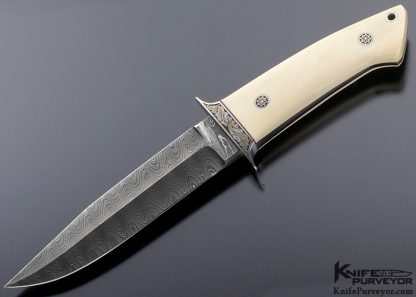 Thad Buchanan Custom Knife Loveless Style Wilderness with Jerry Rados Ladder Pattern Damascus and Engraved 416 Stainless Steel