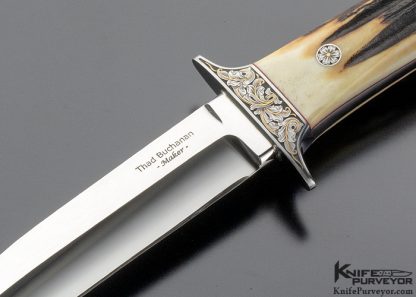 Thad Buchanan Custom Knife Engraved by Joe Mason Loveless Style Stag Dixon Fighter - Image 2