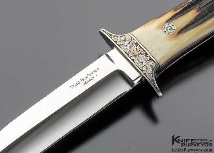 Thad Buchanan Custom Knife Engraved by Joe Mason Loveless Style Stag Dixon Fighter - Image 2