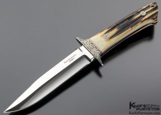 Thad Buchanan Custom Knife Engraved by Joe Mason Loveless Style Stag Dixon Fighter Open
