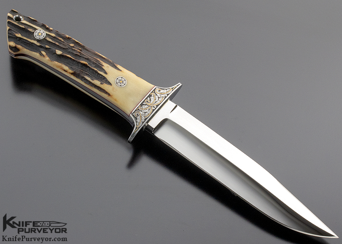 Thad Buchanan Custom Knife Engraved by Joe Mason Loveless Style Stag Dixon Fighter - Image 3