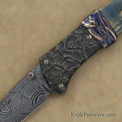 Joe Olson Custom Knife Sole Authorship Damascus & Mammoth Ivory Double Action Automatic - Image 2